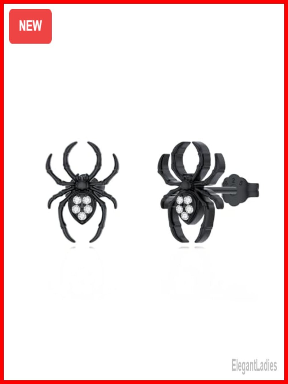 925 Sterling Silver Spider Stud Earrings Lab Grown Diamond 0.05 cttw Gift for